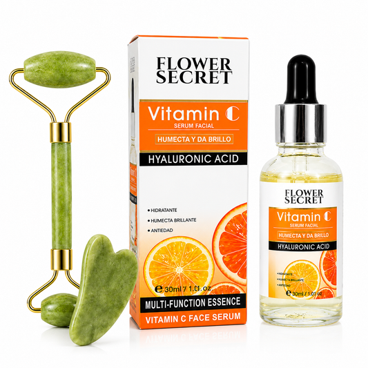 Combo Ritual Completo: Sérum Vitamina C + Rodillo de Jade y Gua Sha